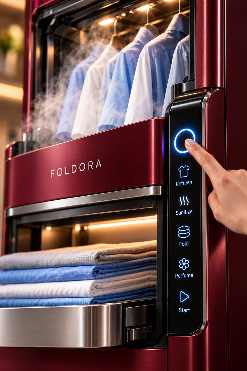 Finger pressing the FOLDORA control panel