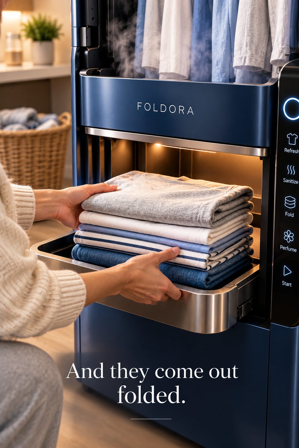 Folded clothes taken from the FOLDORA tray