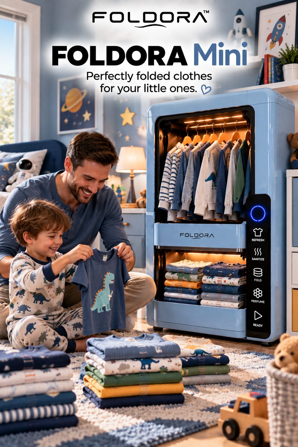 Father and child with a blue FOLDORA Mini