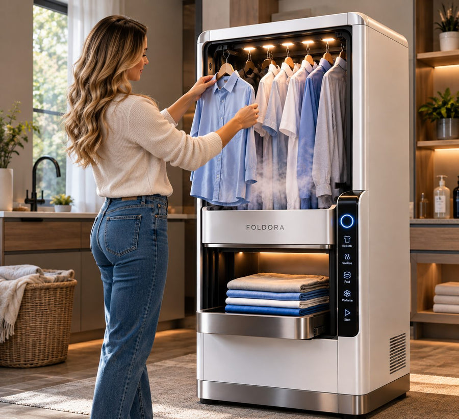 Woman hanging a shirt in a white FOLDORA
