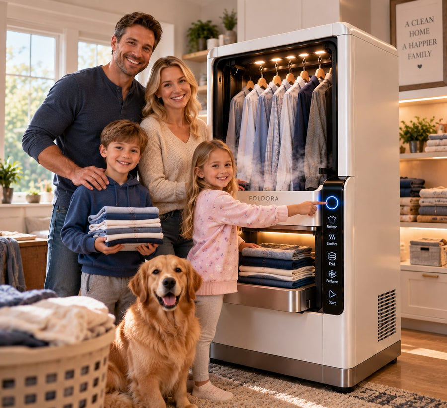 Family with a dog starting a white FOLDORA