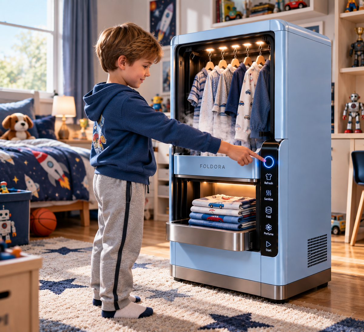 FOLDORA Mini kids clothes folding machine in Blue